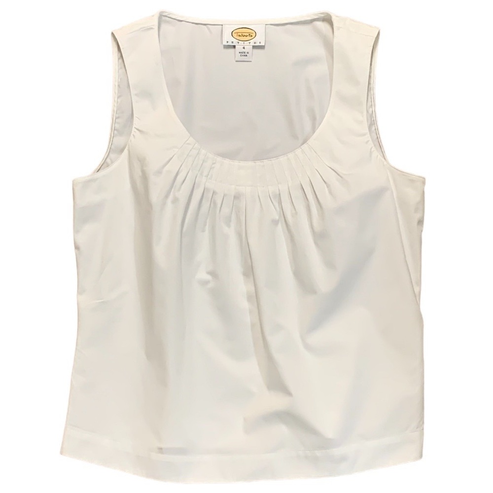 Talbots Petite Sleeveless white top with neckline Tuck Pleats and Side Zipper